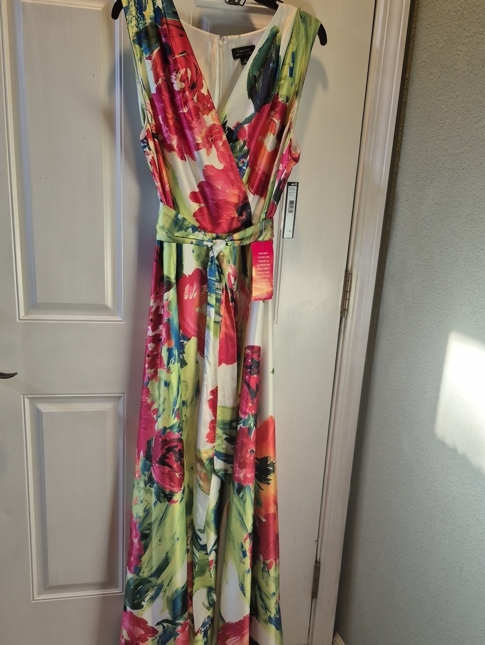Tahari Floral Maxi Dress in Pink and Green